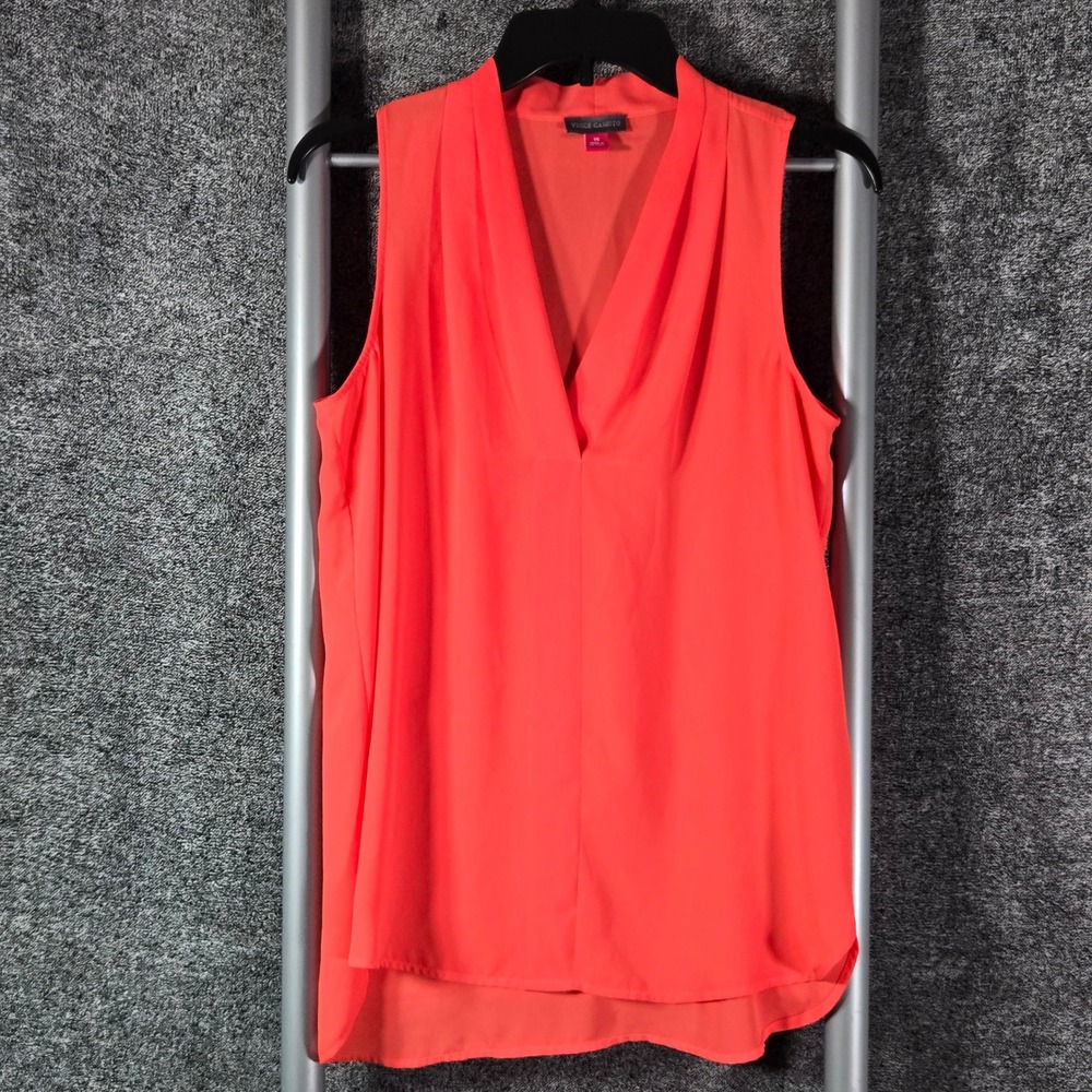 Vince Camuto Coral Orange Sleeveless V-Neck Pleated Chiffon Blouse XS